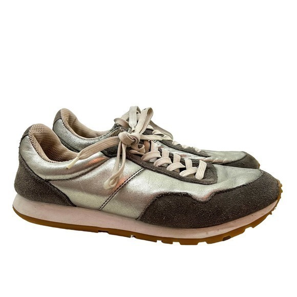 Zara Shoes Zara Women Metallic Silver Fashion Lace Up Sneakers